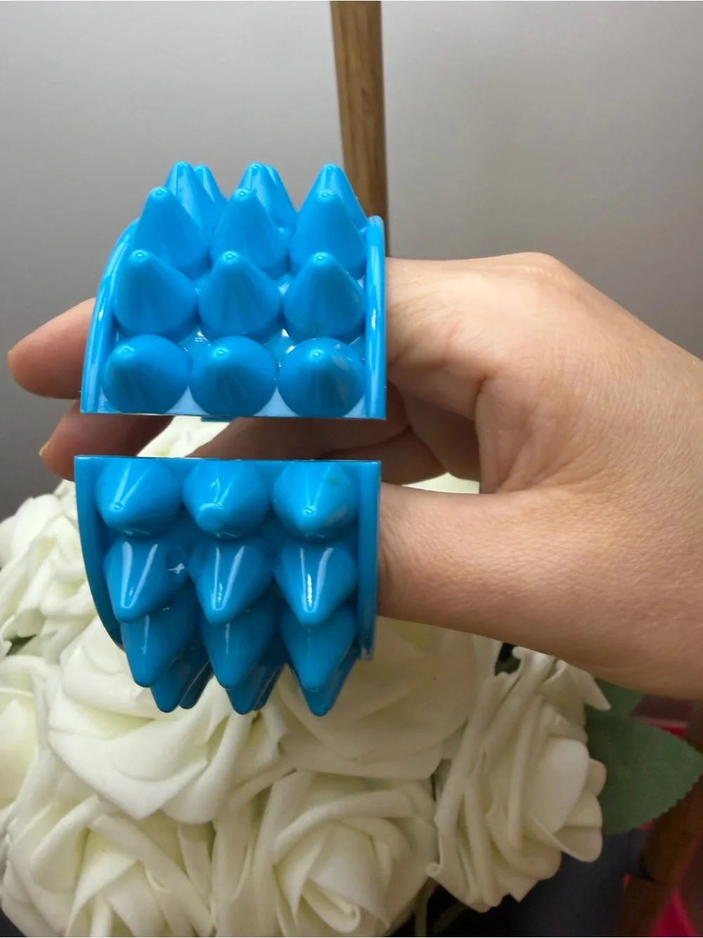 Blue Spiked Statement Bangle Bracelet